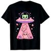 Funny Kitty Kawaii Space Spaceship Alien Womensw T-Shirt Humor Cartoon Kitten Y2k Graphic Outfit Novelty Gift Tee Tops