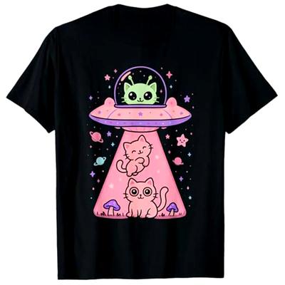 Забавная кошечка каваии космос космический корабль инопланетянин женская футболка юмор мультяшный котенок Y2k графический наряд новинка подарок футболка топы