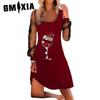Autumn Women's Christmas Wine Glass Print Pullover Long Sleeve Dress
