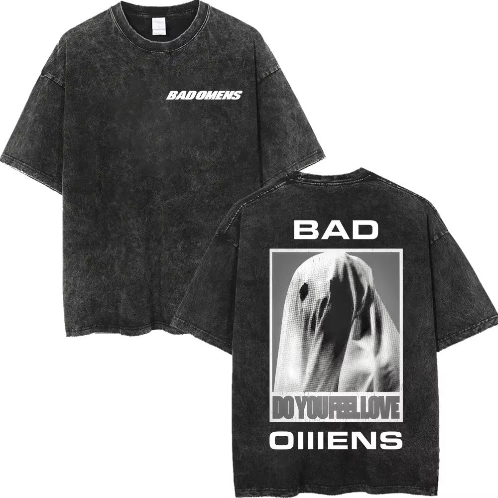 Винтажные стираные футболки рок-группы Bad Omens, готическая мода, футболки с коротким рукавом для мужчин и женщин, повседневные свободные хлопковые футболки, стритвир