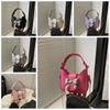 Pu Leather Bow Buckle PU Bag Mini Women's Shoulder Bag Simple Silver Bucket Bag  Women