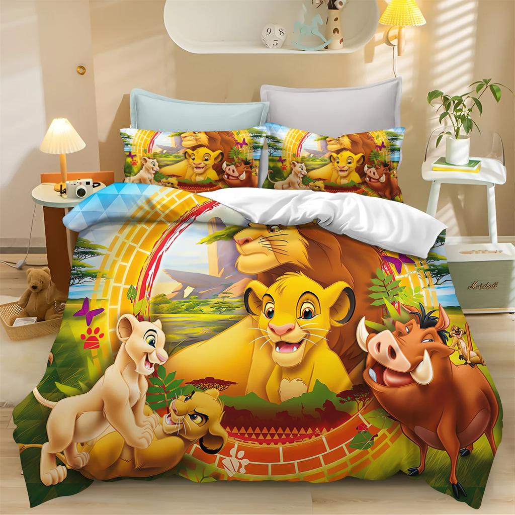 Lion King Simba 3D Printed Bedding Set, Anime Lion King Duvet Cover Pillowcases for Girl Boy Gift Single Double Full King Size