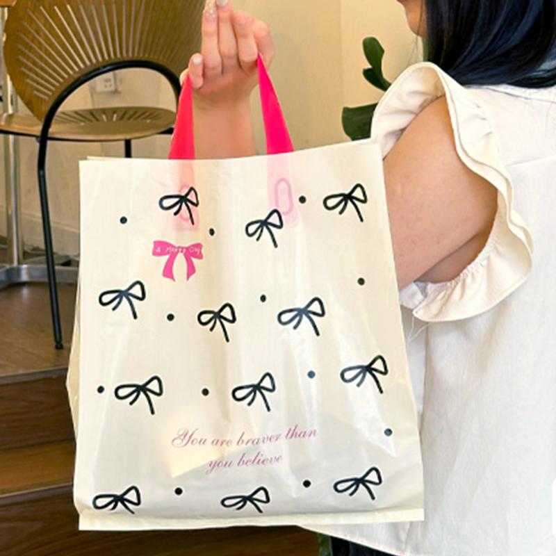 5/10 шт. Сумка-бабочка с узлом, мультяшная сумочка, утолщенная прозрачная сумка, прочный пластиковый пакет, многоразовый подарочный пакет, сумка для хранения 25x30x9 см