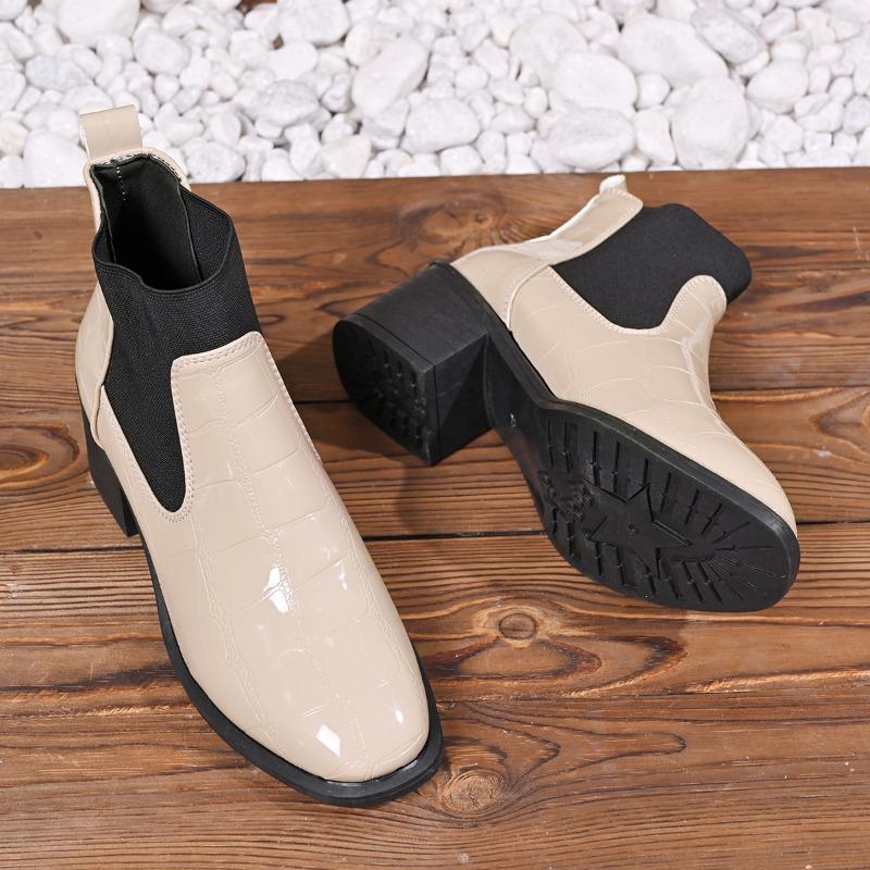 Ботильоны смешанных цветов, современные ботинки на квадратном каблуке, зимние, без застежек, 2024, горячая распродажа, женская обувь, квадратный носок, средний каблук, женские ботинки для шитья