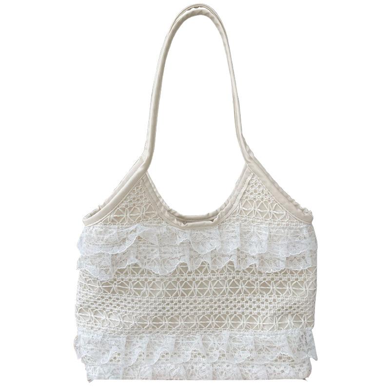 Летняя сумка-тоут из кружевной сетки для отдыха на природе, сумка через плечо на одно плечо, большая вместимость, женская сумка для поездок на работу