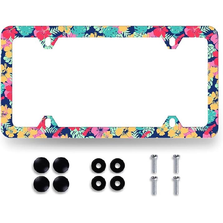 Рамка для номерного знака с колибри, цвет вишневого цвета, с цветами, держатель для номерного знака, цветная рамка для номерного знака для украшения автомобиля, птица из нержавеющей стали, для автомобиля