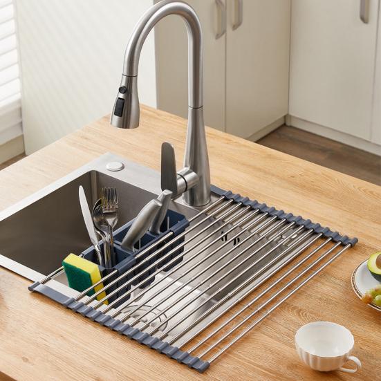 Расширяемая рулонная сушилка для посуды, прочная несущая, нержавеющая, регулируемая по длине раковина