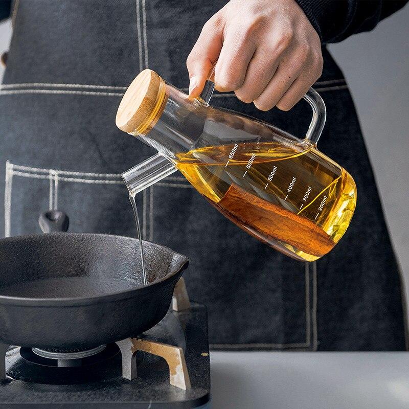 Прозрачная бутылка для масла с ручкой и весами, термостойкие кухонные принадлежности, контейнер для соевого соуса и уксуса