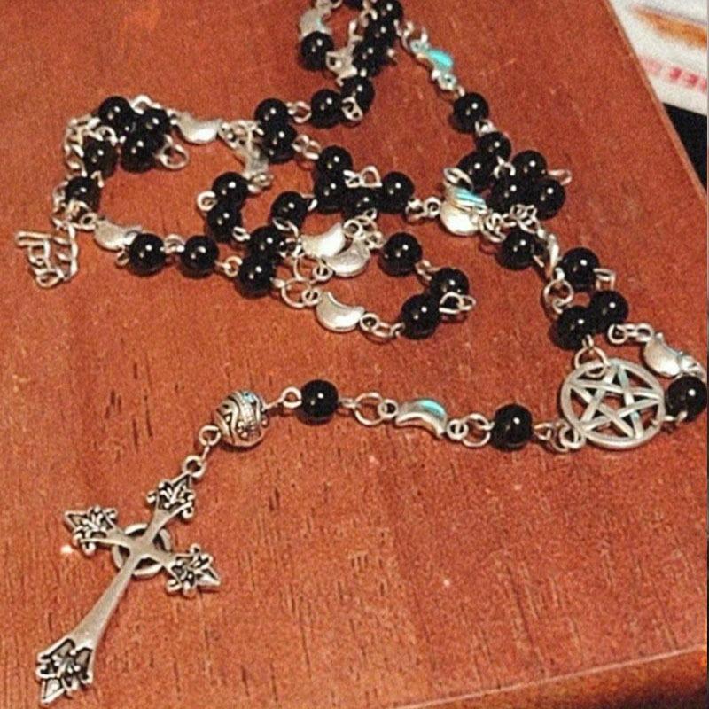 Готическое ожерелье с четками - готические молитвенные четки, ожерелье с пентаграммой, бисерное традиционное готическое ожерелье