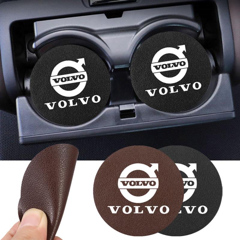 2Pcs Car Coasters PU Leather Cup Holder Pad For Volvo V60 V40 XC90 S60 C30 XC60 V50 V70 S90 Olestar AWD V90 Car Interior Cup Mat O1