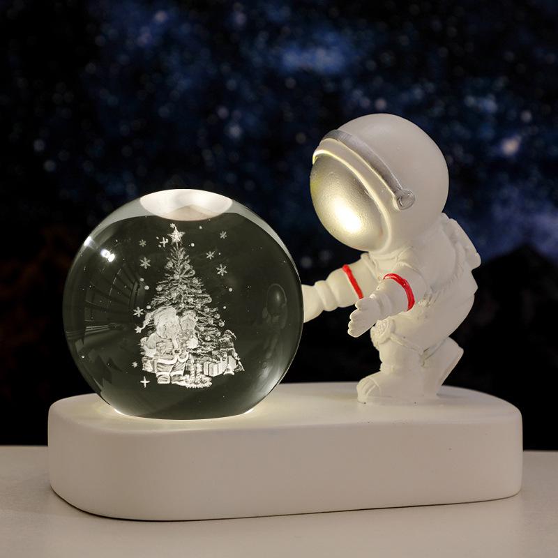 Cross-Border Astronaut Night Light: Starry Sky Crystal Ball with Luminous Base - Perfect Holiday Souvenir and Desktop Ornament.