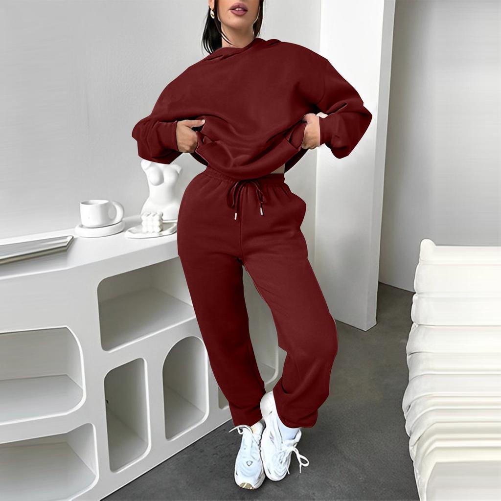 Женский однотонный спортивный комплект с капюшоном и длинными рукавами, домашние брюки, комплект для бега