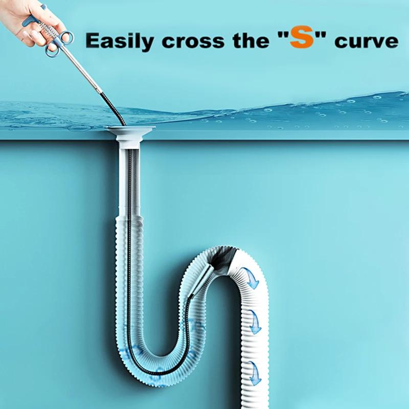Разблокировщик канализационных труб Змеиный пружинный инструмент для выемки грунта для кухни, ванной комнаты, инструмент для очистки канализации, кухонные аксессуары 90/160 см