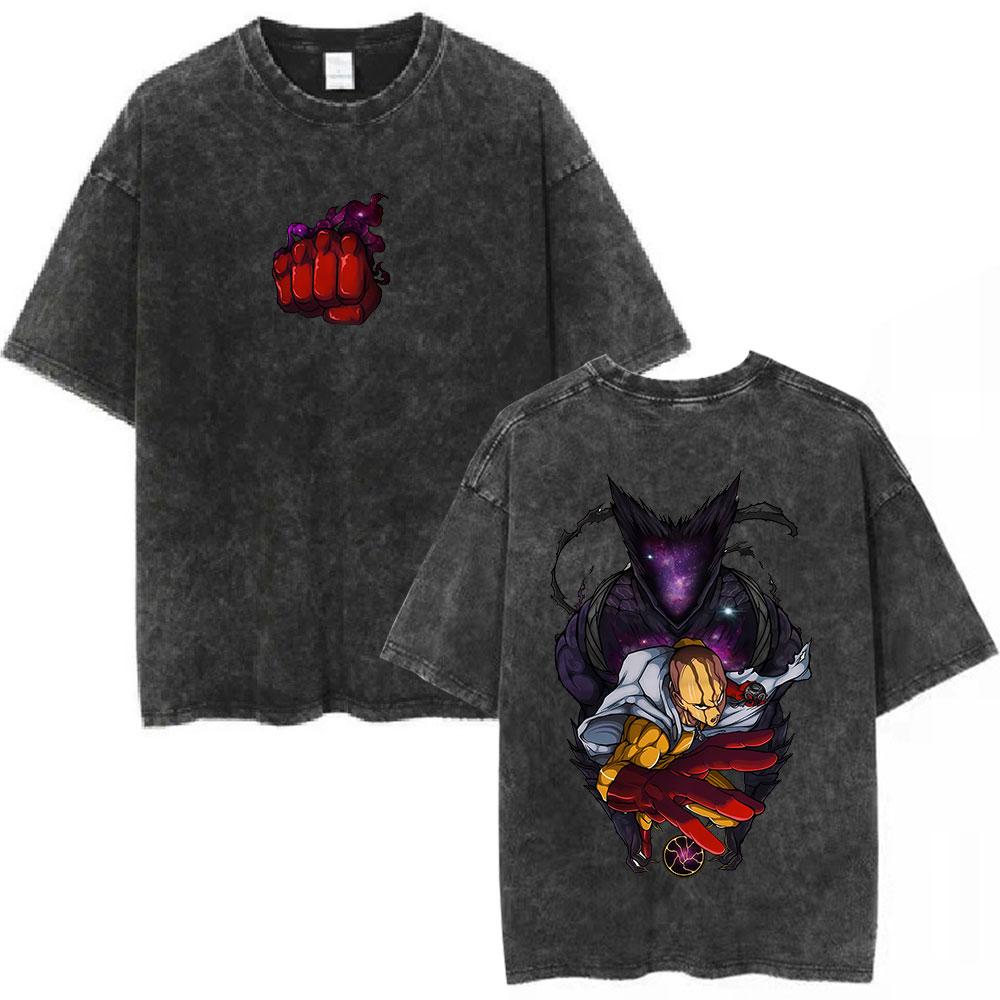 Anime One Punch Man Saitama Vintage Washed Tshirt Men Women Fashion Short Sleeve T Shirts 100 Cotton Casual Oversized Tshirts