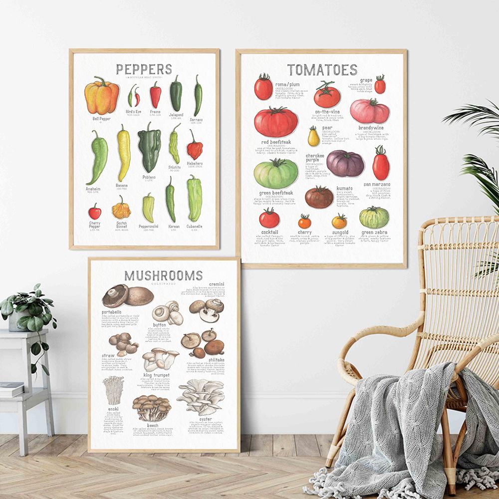 Еда овощи фрукты живопись грибы перец чили макароны формы печать плакатов стены книги по искусству холст картина кухня украшения дома