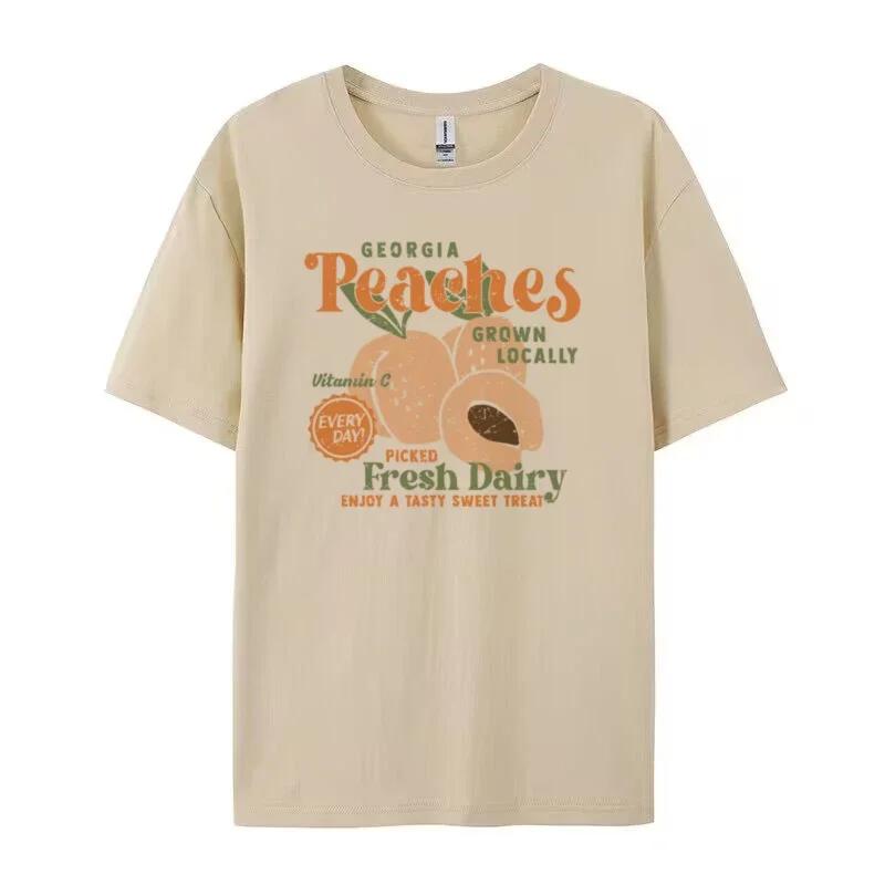 Female 90s Retro Peach Tshirts Vintage Aesthetic Fruit T Shirt Summer Loose Cotton Graphic Tees Unisex Cute Cottagecore Clothes