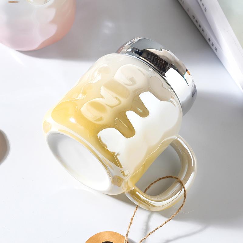 Зеркальная кружка с крышкой, цветная, высококачественная, большая емкость, керамическая кружка с ручкой, креативная кружка в стиле Ins, сувенир, подарок