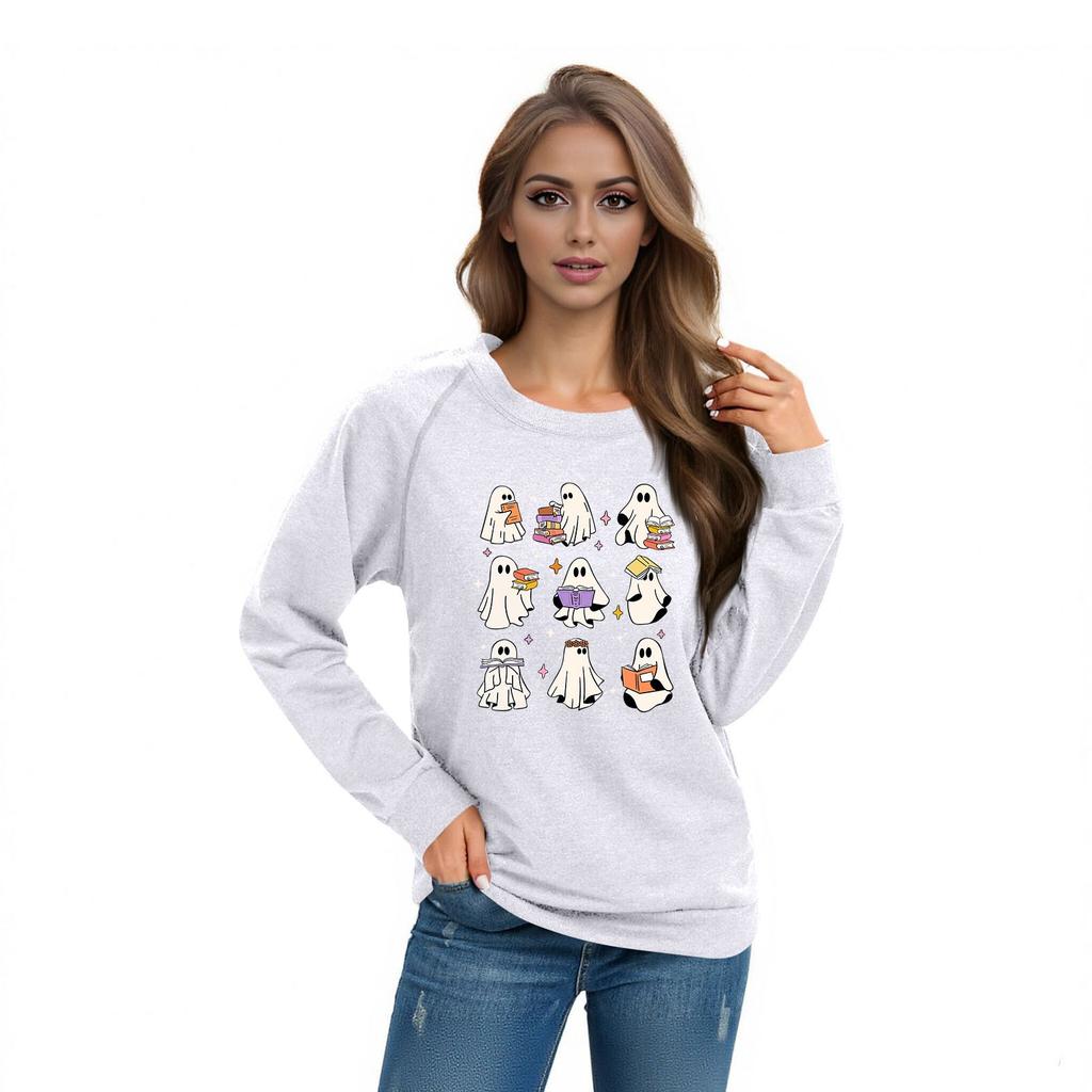 Women's Casual Raglan O-neck Long Sleeve Halloween Print Top
