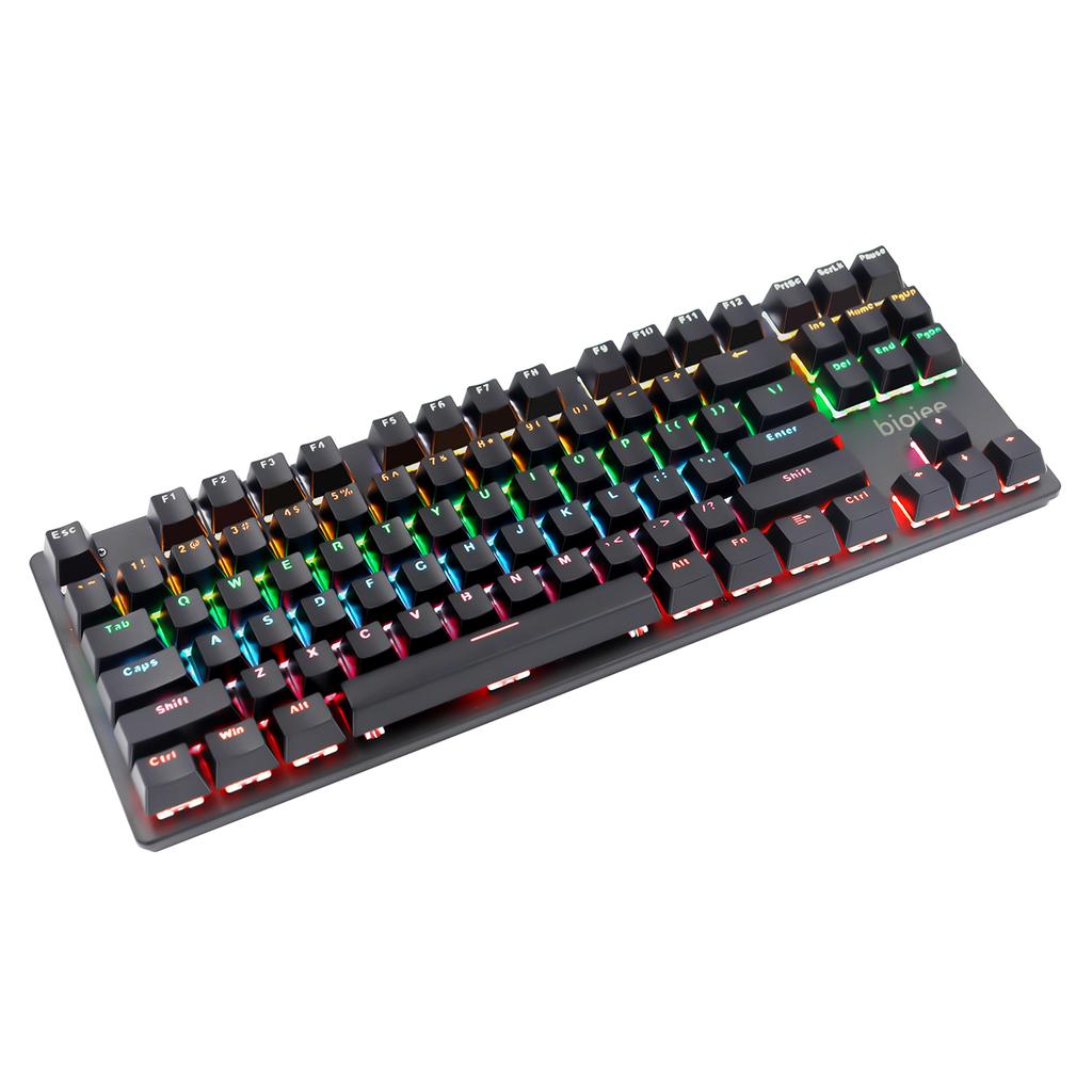 Biojee Wired 87Key Mechanical Gaming Keyboard Rainbow Backlit Keyboard For Windows PC Laptop for
