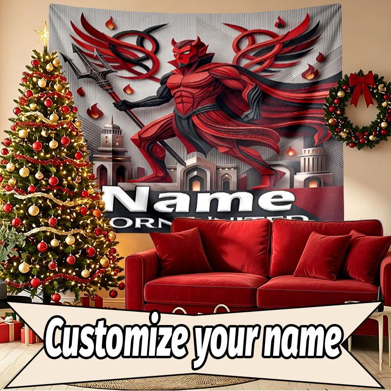 Custom Name Personalized Manchester United Print Tapestry, Wall Art Decor, Bedroom, Dorm, Apartment, LivingRoom, Party Backdrop, Gift for Birthday