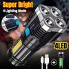 High Power LED Flashlights Camping Torch With 4 Lamp Beads And COB Side Light Rechargeable Portable Hand Lantern 4 Lighting Mode