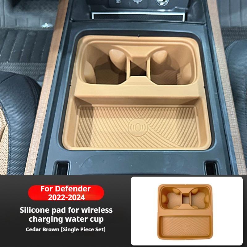For Land Rover Defender 90 110 2022-2025 Car Central Console Silicone Wireless Charging Pad Cup Holder Rear Armrest Cup Coaster