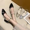 Весенняя и летняя обувь Босоножки больших размеров с острым носком на толстом квадратном каблуке Женская обувь Босоножки на одной пуговице Женская обувь