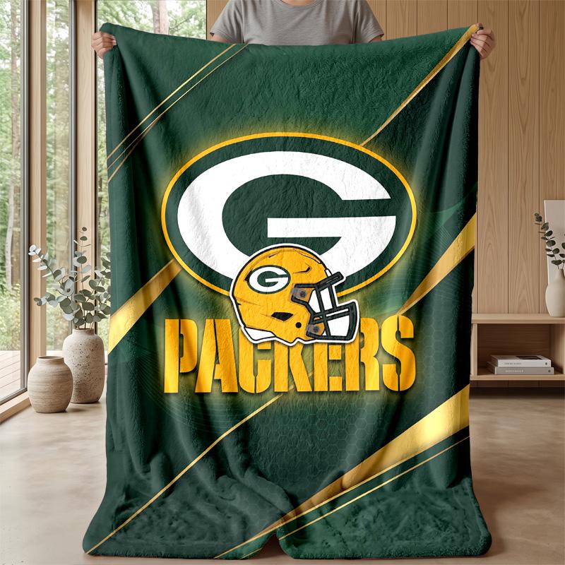 Green Bay Packers Flannel Fleece Blanket Cozy Warm Throw Blanket For Couch Bed Travel All Season Use