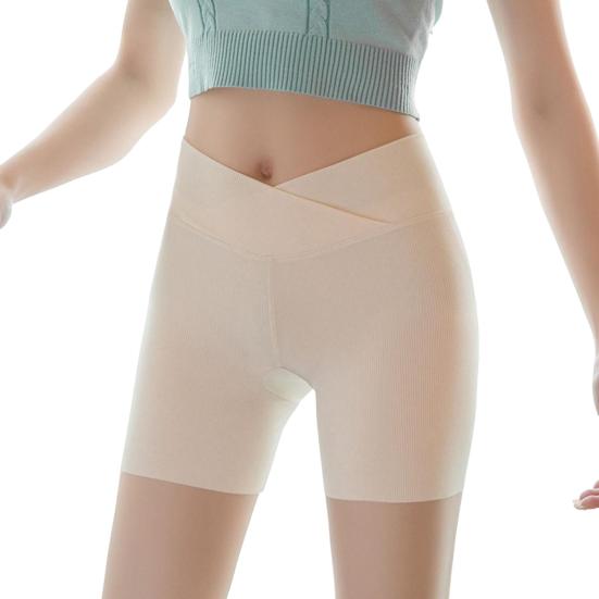 Женские защитные шорты с перекрестным поясом и высокой талией, бесшовные леггинсы из ледяного шелка для йоги, однотонные ультратонкие шорты