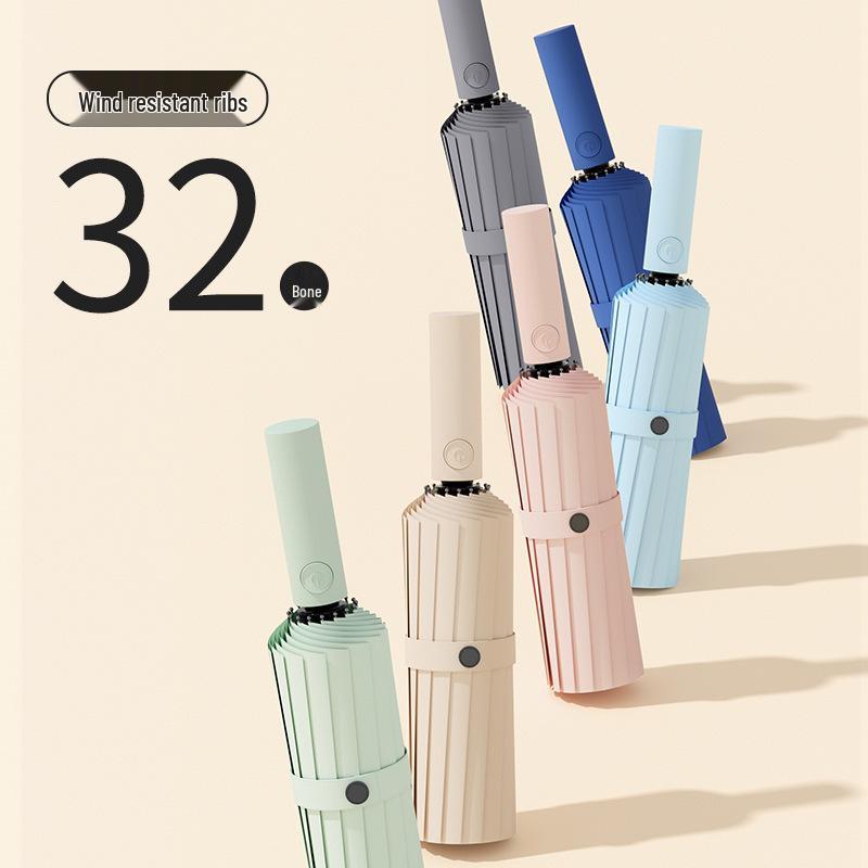 Мужской большой ветрозащитный складной зонт: Усиленный, Прочный, Двойного назначения для Солнца и Дождя