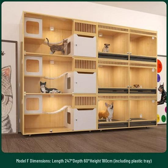 Three-Tier Solid Wood Cat Villa: Display, Boarding, Breeding, Birthing, and Cattery Cabinet.