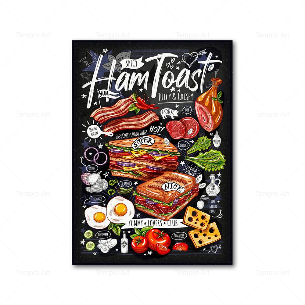 Декор для кухни, пицца, сэндвич, гамбургер, постер с едой, холст, живопись, принты, скандинавские настенные художественные фотографии, украшение для ресторана, дома