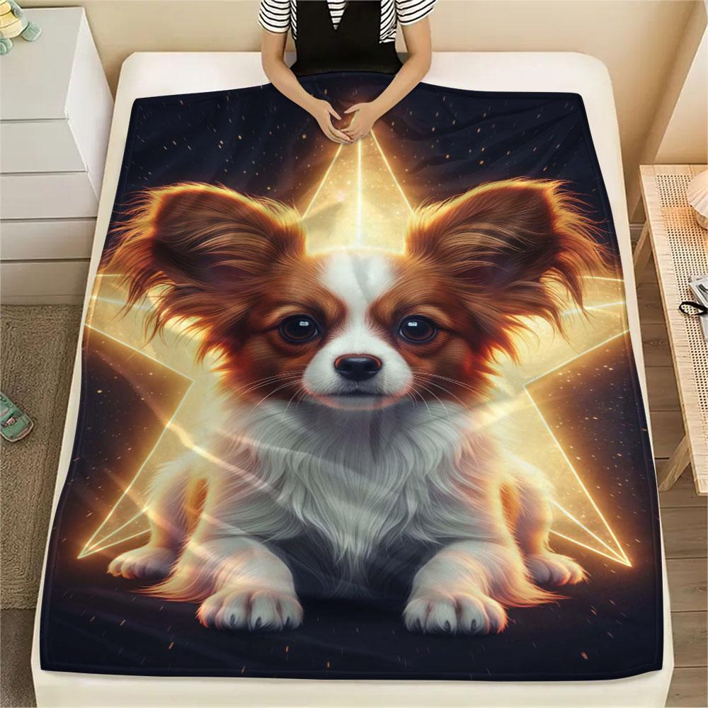 1 шт. Фланелевое одеяло с принтом Stardogs, Высококачественное, Удобное для всех сезонов, Декор для дома, Тепло и комфорт, Идеально для рождественских подарков