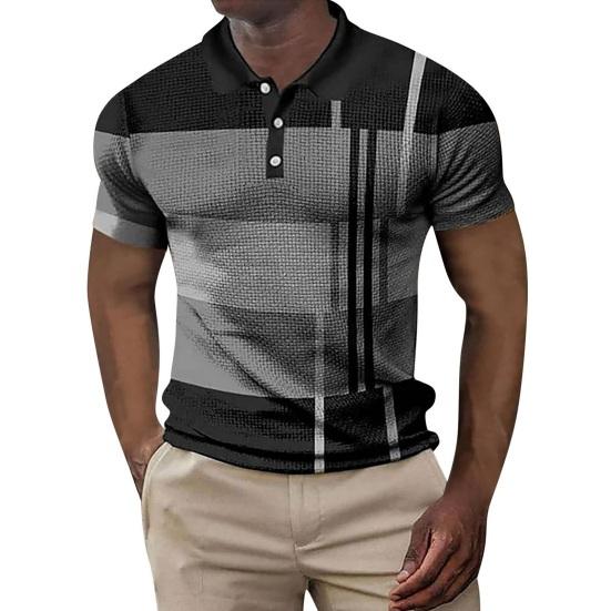 Мужская рубашка свободного кроя, колор-блок, на пуговицах, отложной воротник, короткие рукава, пуловер, средней длины, повседневная