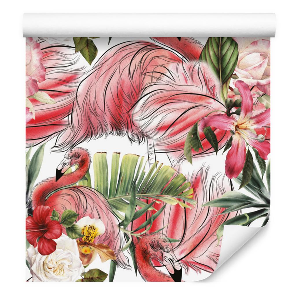 Flamingos roses flowers and leaves wallpaper for living room and bedroom 50x1000