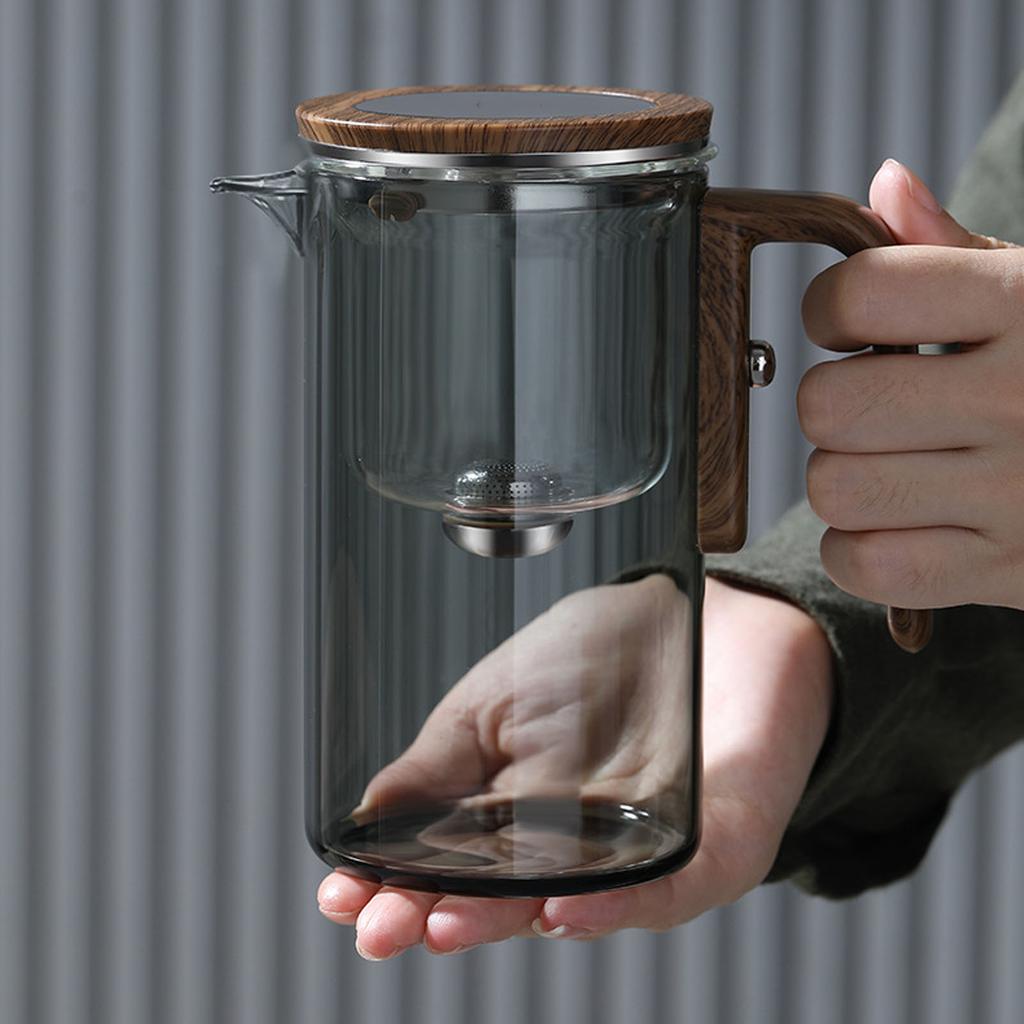 Магнитный стеклянный чайник Высокоборосиликатное стекло Отделение воды Пресс-контроль Чайник с деревянной ручкой