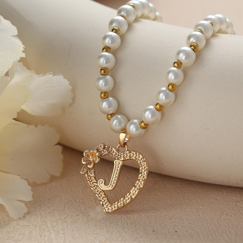 Винтажные цветочные буквы сердечки кулон ожерелья для женщин роскошные искусственные жемчужные цепочки ожерелья корейские ювелирные изделия подарки