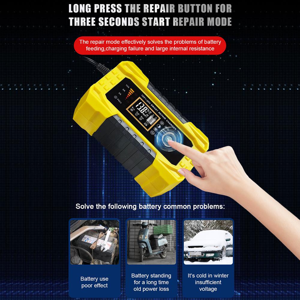 Цифровой ЖК-дисплей с вилкой европейского стандарта и США, универсальное входное автомобильное зарядное устройство 110 В/220 В для влажной и сухой свинцово-гелевой батареи 12 В 10 А 24 В 5 А импульсный ремонт