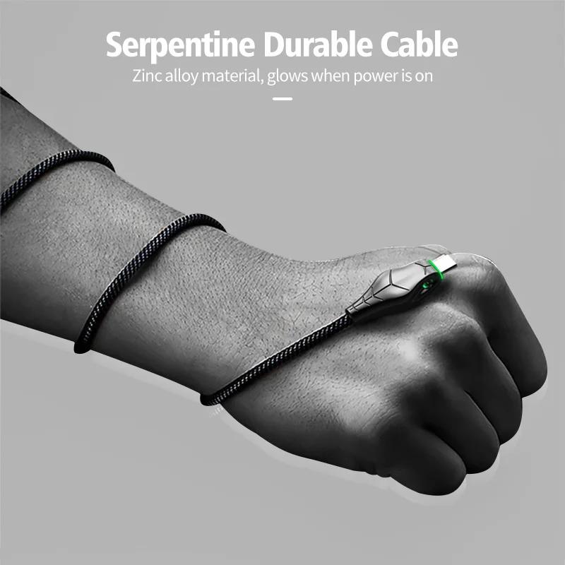 1 шт. Тип кабеля 5A Быстрая зарядка Индикатор головы змеи Кабель для передачи данных для высокоскоростного зарядного кабеля