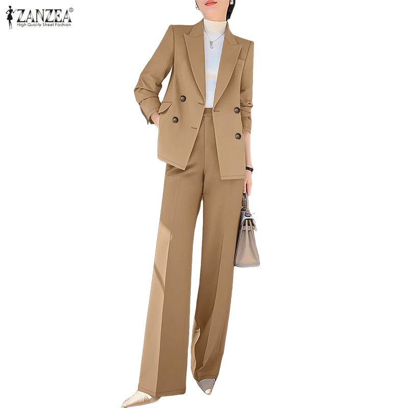 ZANZEA Женские костюмы-двойки: блейзер с длинным рукавом и брюки