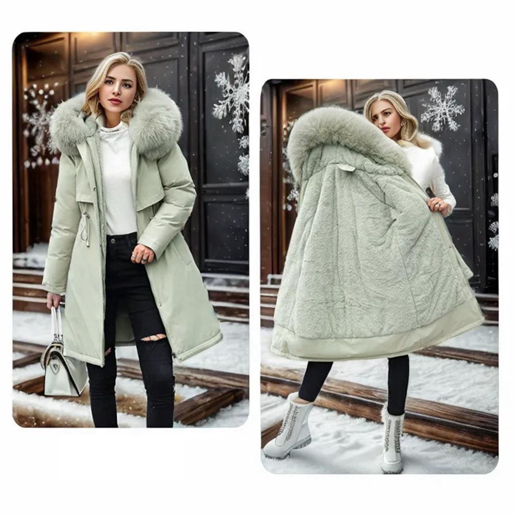 Женская осенне-зимняя куртка, парка, утепленная хлопковая подкладка, средней длины, с меховым воротником и капюшоном, регулируемая талия, сплошной цвет