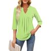 Women's Seven-quarter Sleeve Tops Casual V-neck Chest Ruffles Solid Color Loose T-shirt Tops