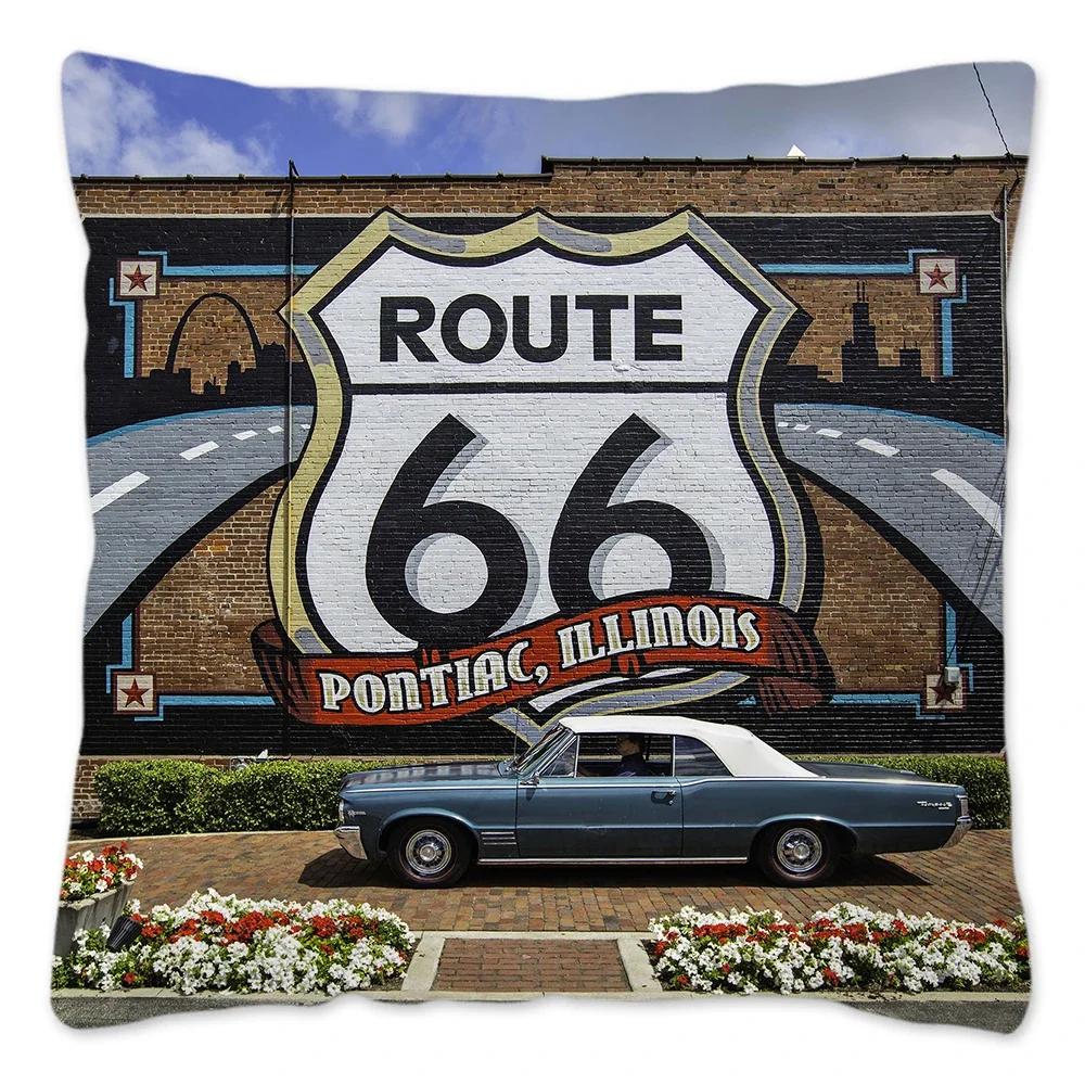 Наволочка Route 66 Retro, украшение для дома, полиэстер, наволочка для дивана, наволочка для автомобиля, натуральный пейзаж, Funda Cojin