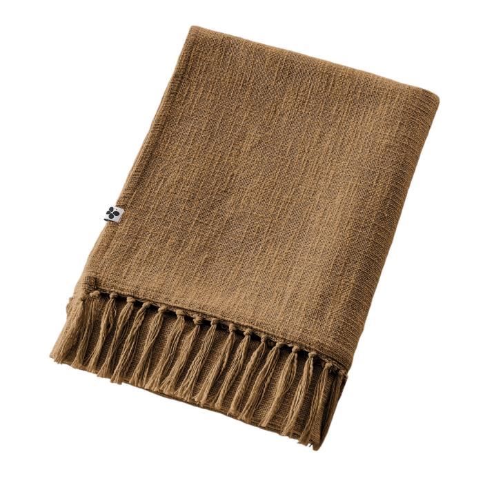 Plaid - Sixtine - Camel - 130 x 160 cm - 100% coton - Lavable à 30° C