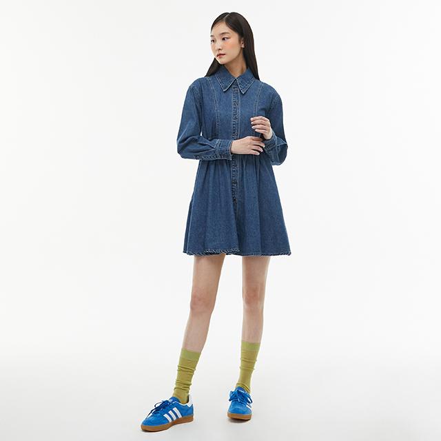 Rap Smoking Collar Flare Mini Denim Dress Aq1Do263