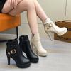 High Heels Women Ankle Boots Side Zip Fall Winter Platform Ladies Boots Large Size Fashion Shoes Black Beige Buckle Short Botas