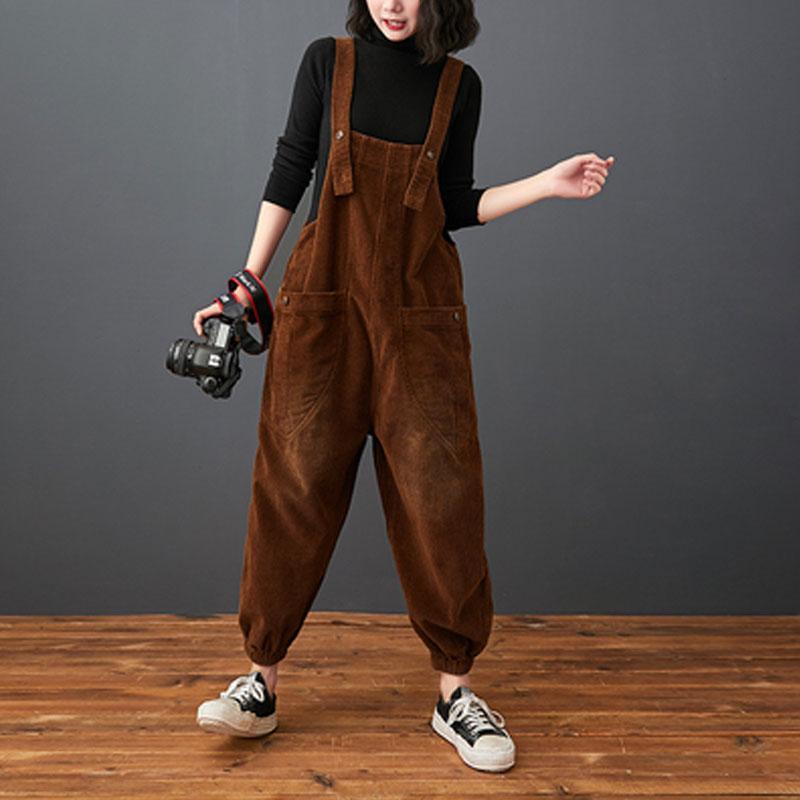 Corduroy Large-pocket Age-reducing Overalls Women's Autumn and Winter Fashion Loose Large Size Harem One-piece Pants