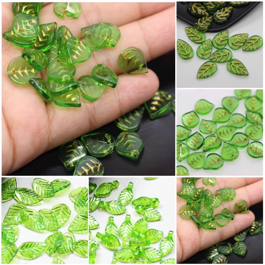 High Quality Materials DIY Ornament Green Hair Accessories Handmade Beads Creative Pendants Glass Leaves 50Pcs Tracing Golden Earring Jewelry Making