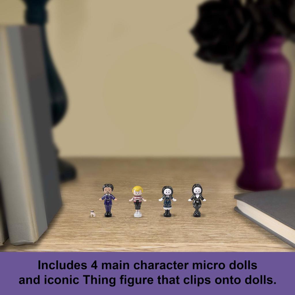 Polly Pocket Collector Addams Family Special Edition with 4 Character Figures and 10 Accessories Playset, Compact,