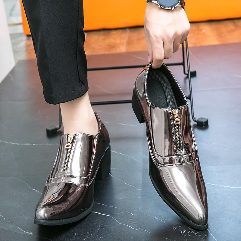 Men High Heels Gold Leather Derby Wedding Dress Dance Elevator Shoes Height Increase Tuxedo Prom Party Nightclub Shoes Plus Size